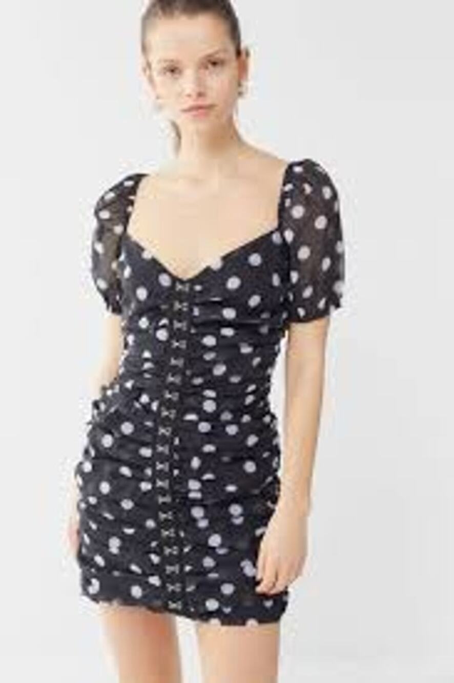 URBAN OUTFITTERS Puff Sleeve Polka Dot Mini Dress Small S Black White